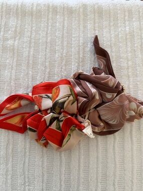Anthropologie Red Floral and Brown Patterned Hair Scarves
